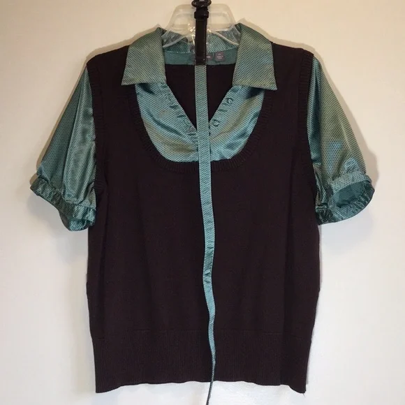 Apt. 9 Sweater/Blouse with belt, brown/turquoise, size 1X - Picture 1 of 7